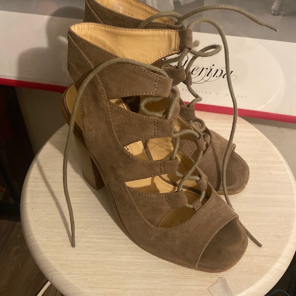 Light tan open toe heels